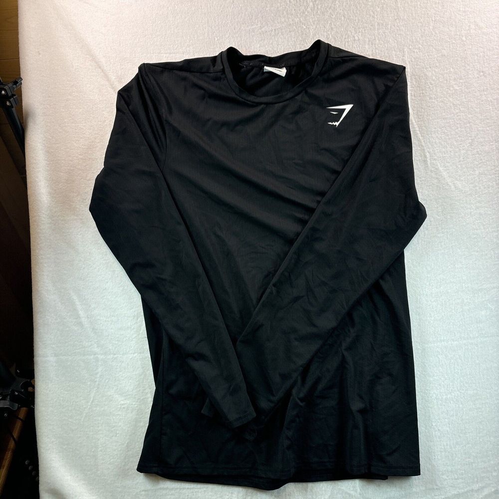 GYMSHARK Vital Black Blue Long Sleeve Workout Shirt - Men's Large